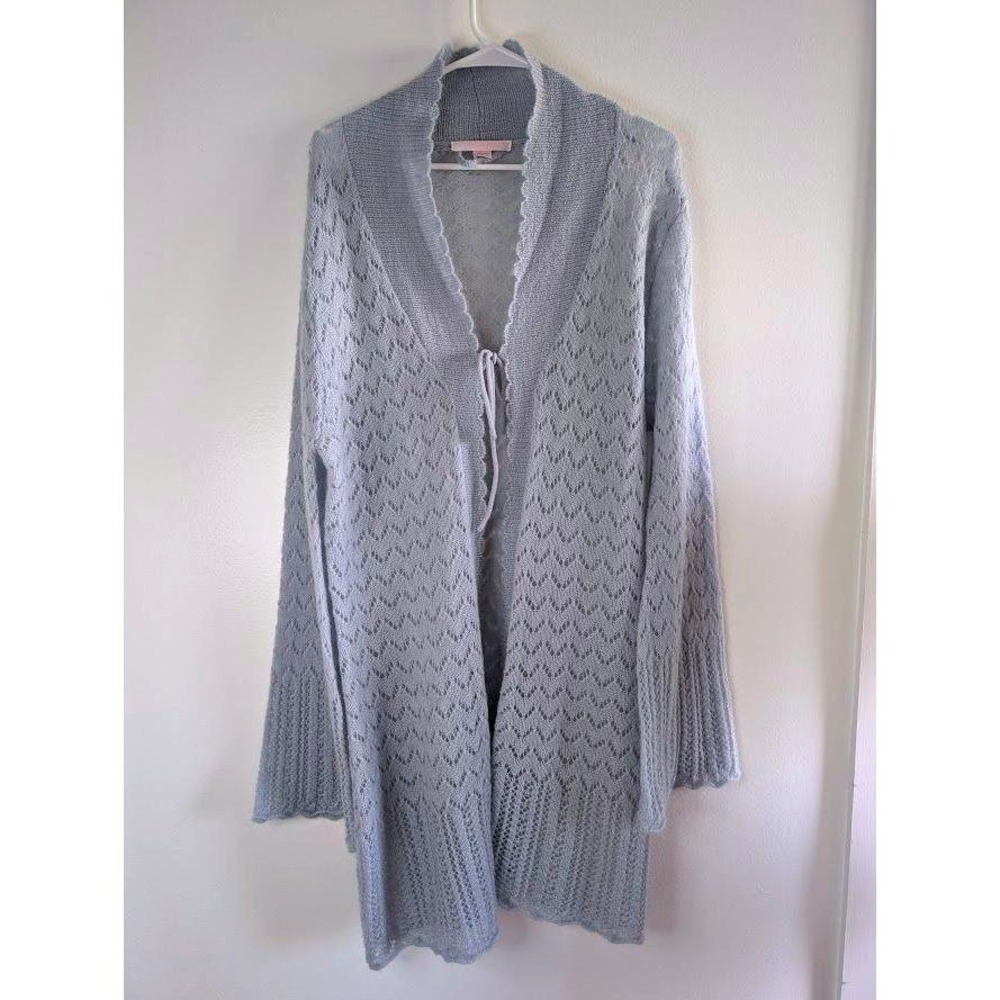 Y2K Victoria's Secret Cardigan Sweater Large Mohair Duster Bell Sleeve Tie Front